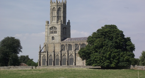 Photo of the Church of St Mary and All Saints, Fotheringhay,  from across the River Nene. Photo Credit - K P Lewis