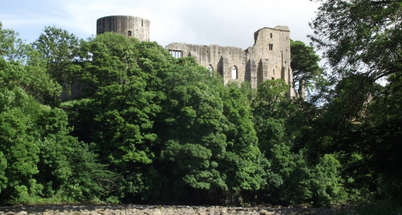 Photo of Barnard Castle from the River Tees, just showing the oriel window of Richard III. Photo Credit K P Lewis